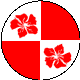 Heythuysen, Rood met twee witte kwarten met daarin een rode bloem Heythuysen, Rood met twee witte kwarten met daarin een rode bloem
