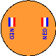 Nederland, Oranje met rood-wit-blauwe vlag en blauwe letters NED Lifesaving Team Nederland, Oranje met rood-wit-blauwe vlag en blauwe letters NED Lifesaving Team